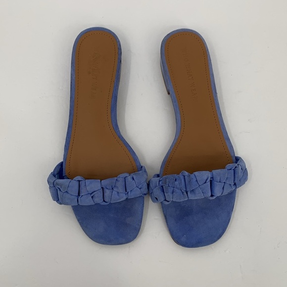 WhoWhatWear Celia slide sandals blue suede mule puffy braided strap shoe block 8 - Picture 4 of 7